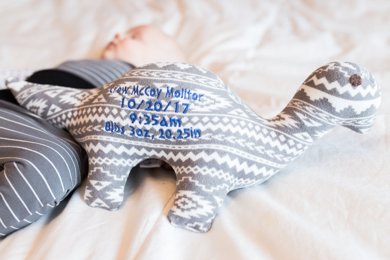 Dinosaur, Birth Blanket Keepsake, Stuffed Toy-Stitches by Natalie-Stitches by Natalie