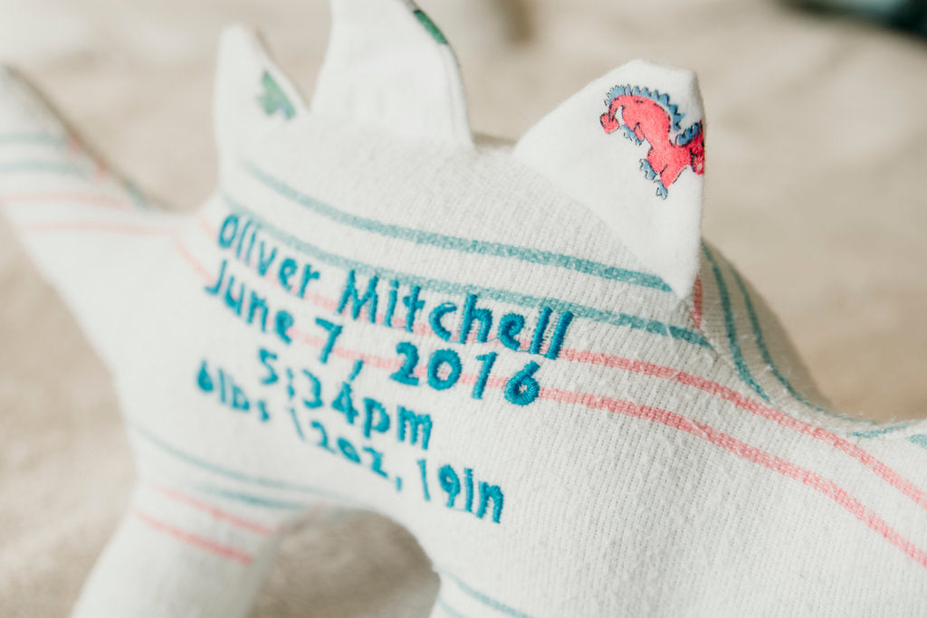 Dinosaur, Birth Blanket Keepsake, Stuffed Toy-Stitches by Natalie-Stitches by Natalie