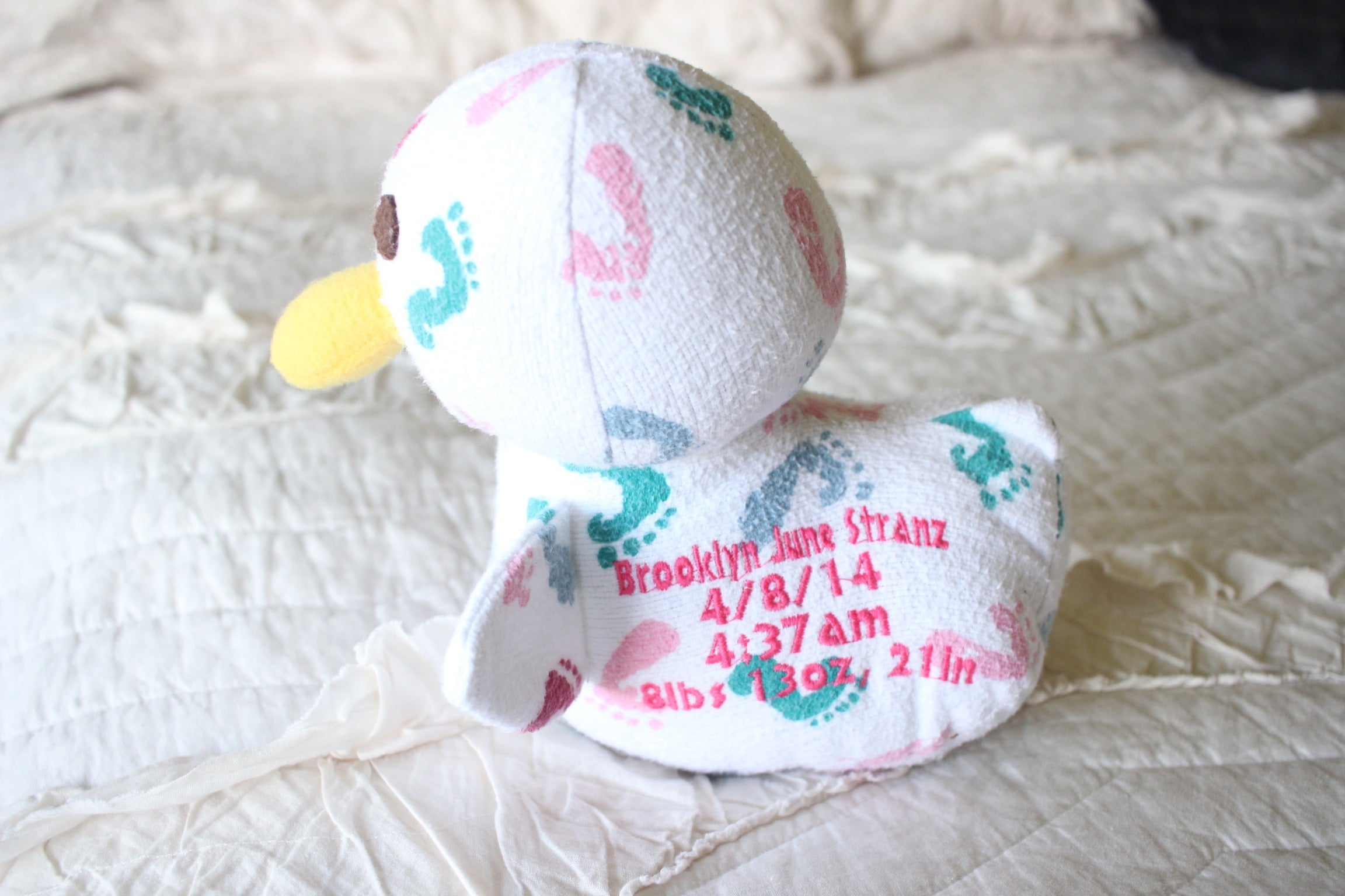 Duck Birth Blanket Keepsake, Memory Duck, Baby Blanket Duck, New baby gift-Stitches by Natalie-Stitches by Natalie